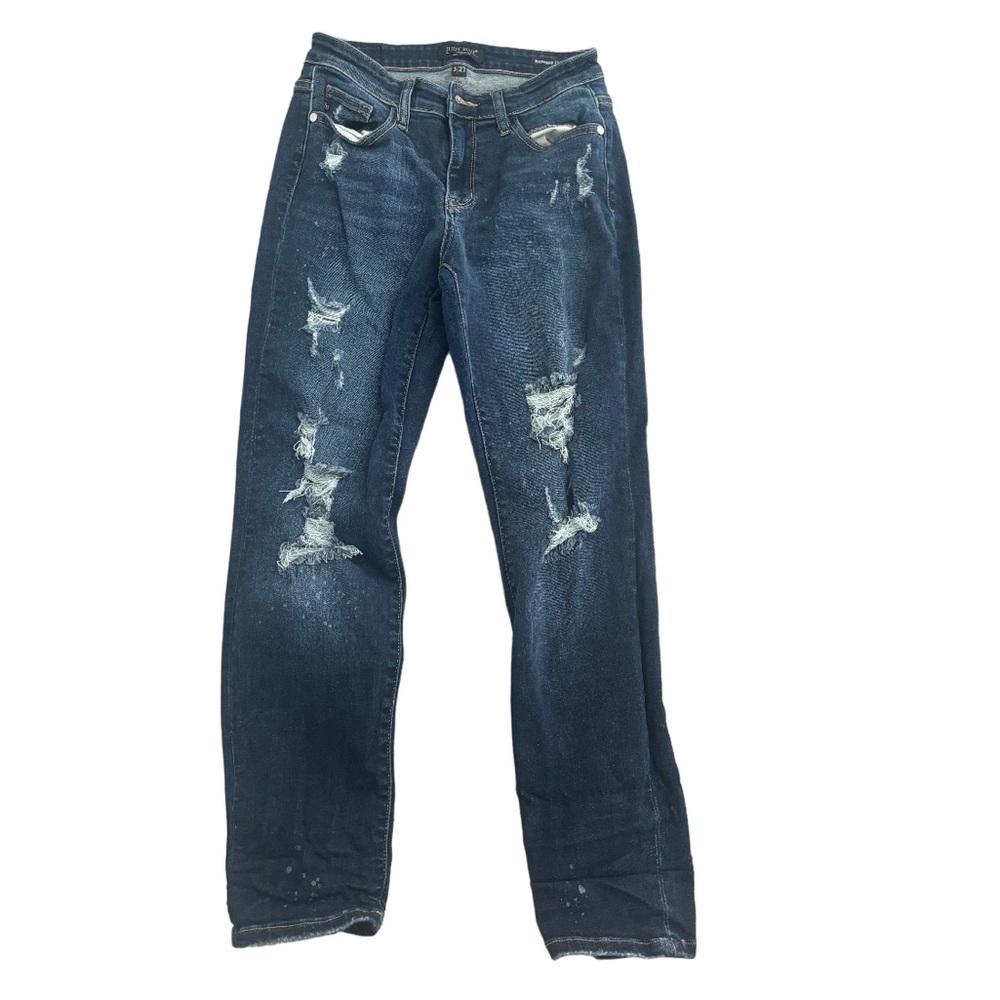 Judy Blue Boyfriend Fit Straight Leg Distressed Medium Wash Womens Jeans Sz 27